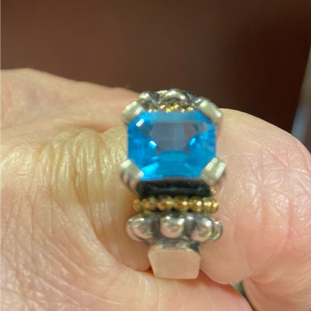 LAGOS  Blue Topaz and Silver & Gold Ring - Picture 2 of 3